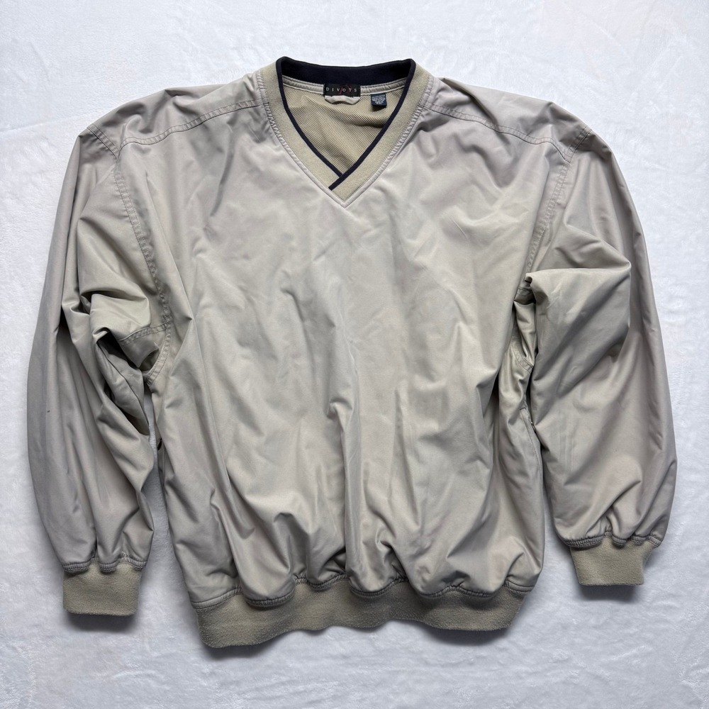 DIVOTS Mens Pullover‎ Windbreaker Jacket V Neck Lightweight Beige Size 2XL